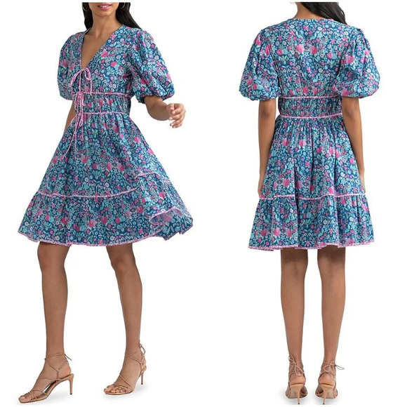 NWT Shoshanna Tiska Blue Floral Bohemian Dress $339 - Picture 2 of 13